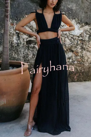 Aphrodite Draped Braids Crop Tank and Wrap Slit Maxi Skirt Set