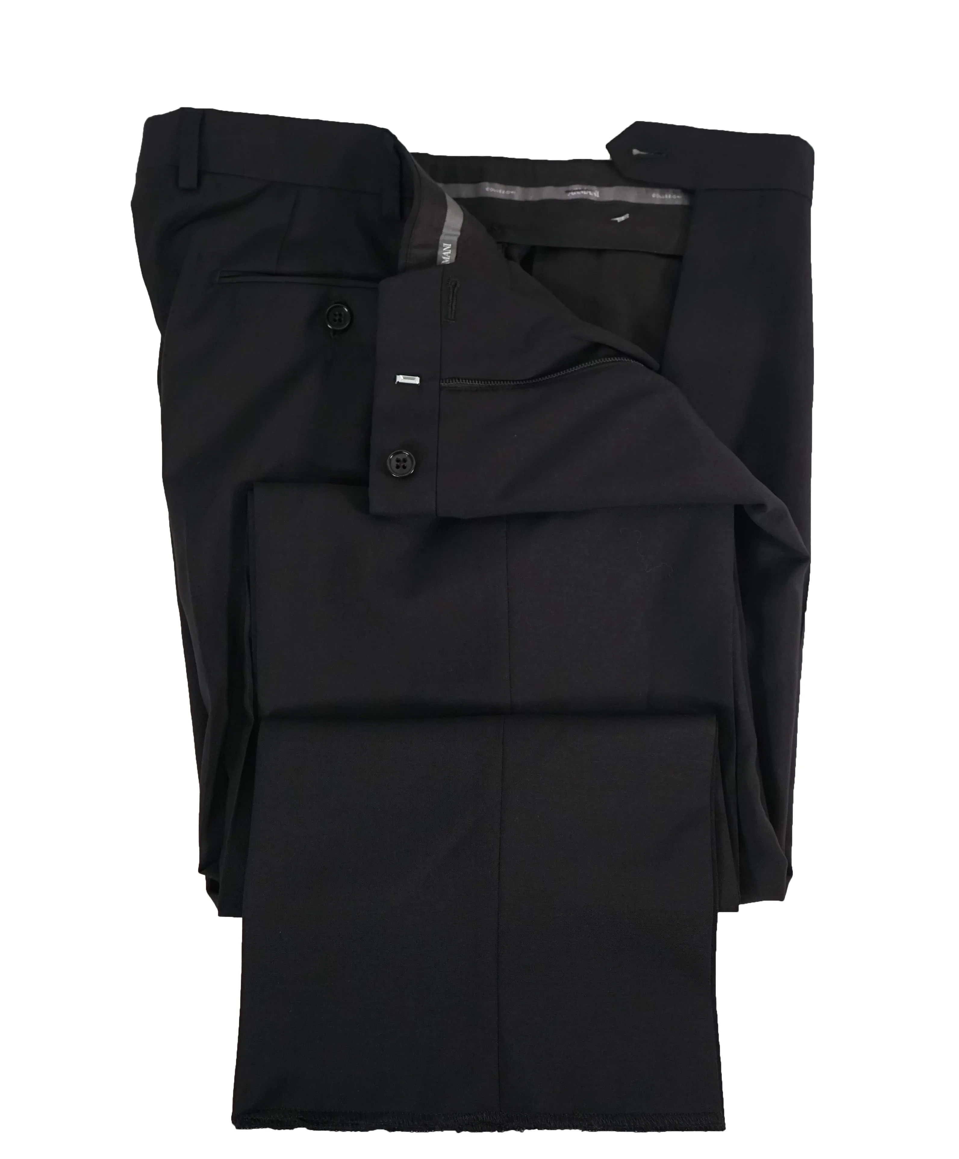 ARMANI COLLEZIONI -Solid Black Flat Front Dress Pants Pick Stitching & Coin Pocket - 34W