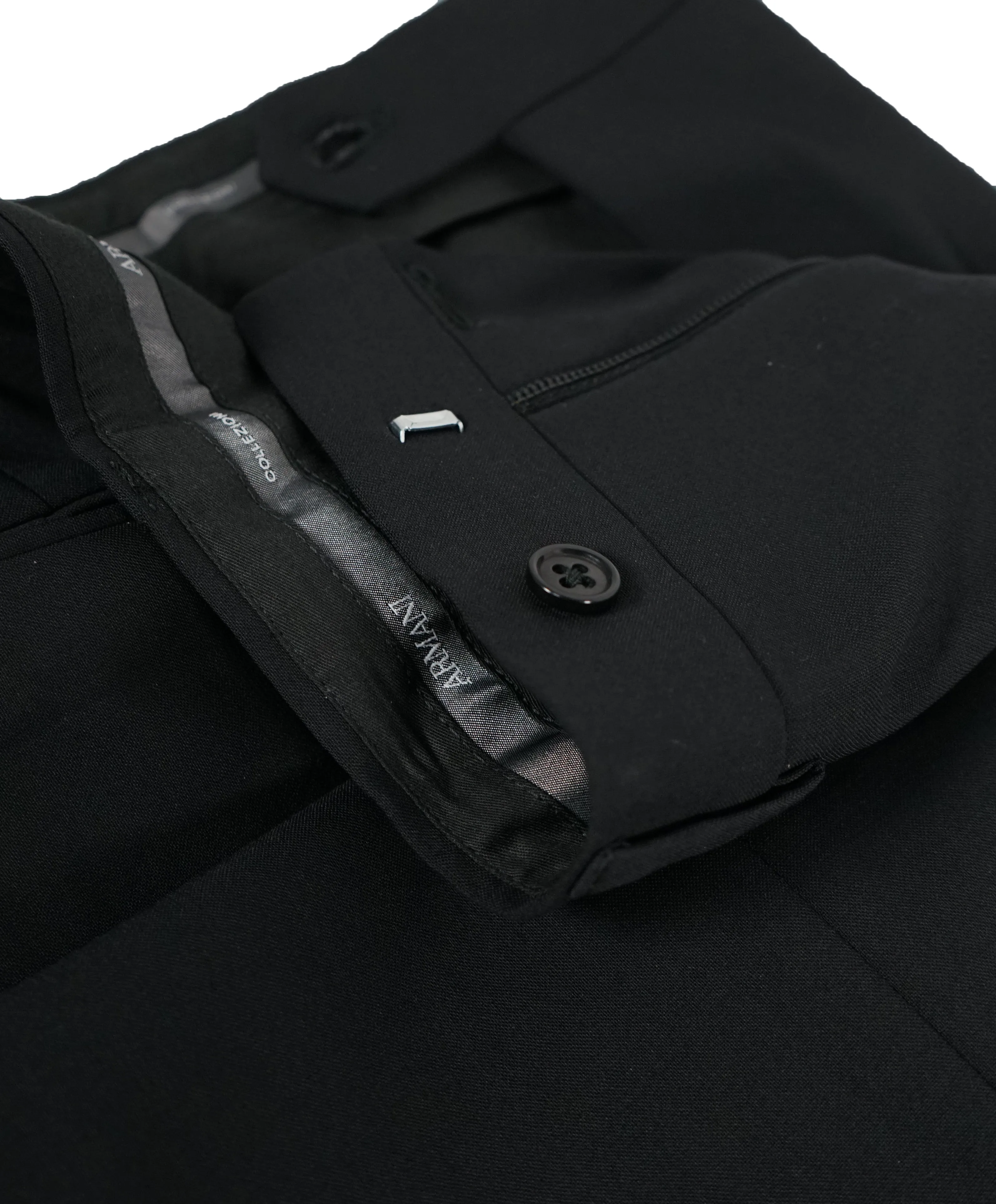 ARMANI COLLEZIONI -Solid Black Flat Front Dress Pants Pick Stitching & Coin Pocket - 34W