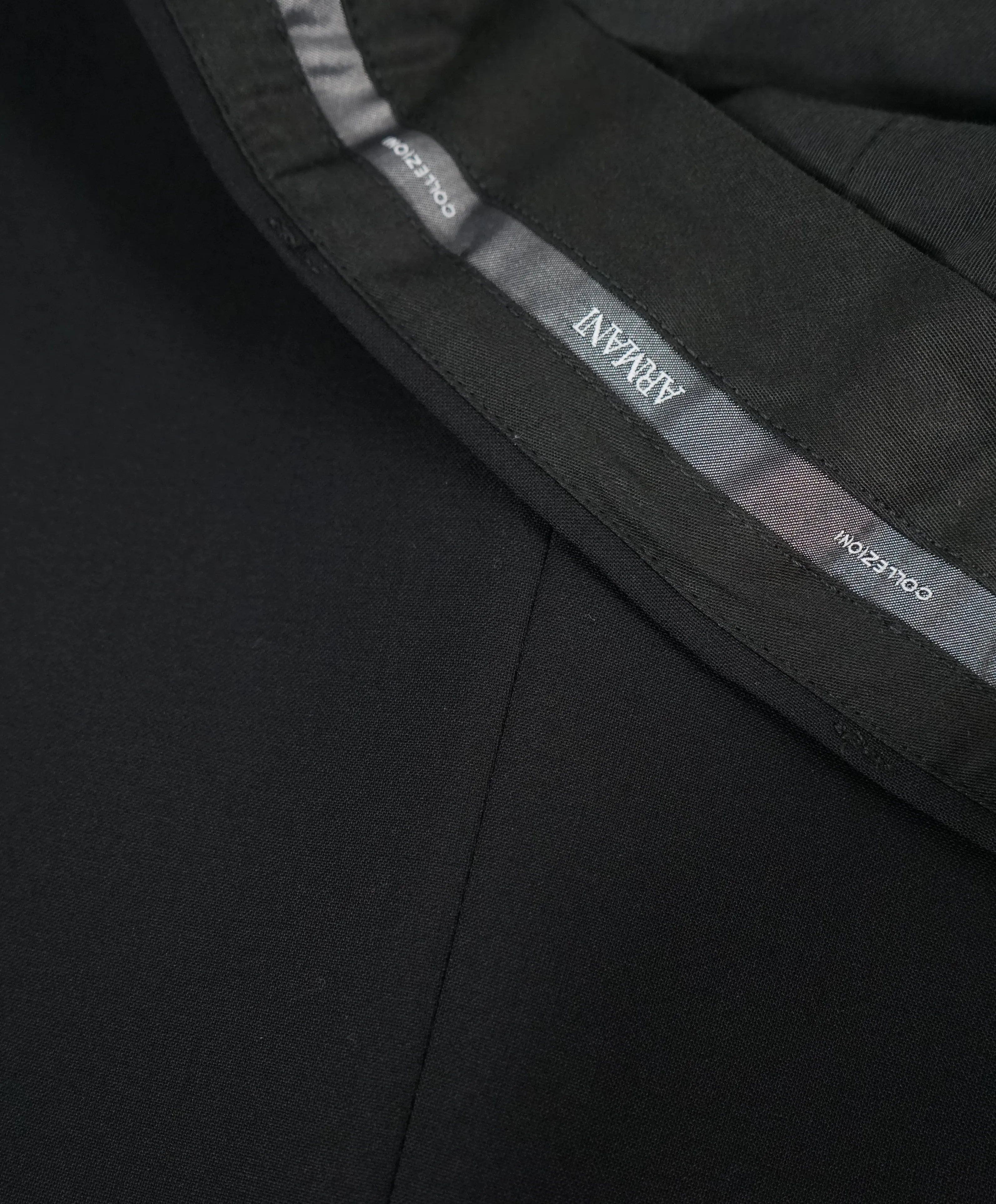 ARMANI COLLEZIONI -Solid Black Flat Front Dress Pants Pick Stitching & Coin Pocket - 34W