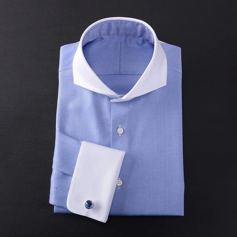 Autumn and winter Windsor collar French shirt men business work office long sleeve striped shirt