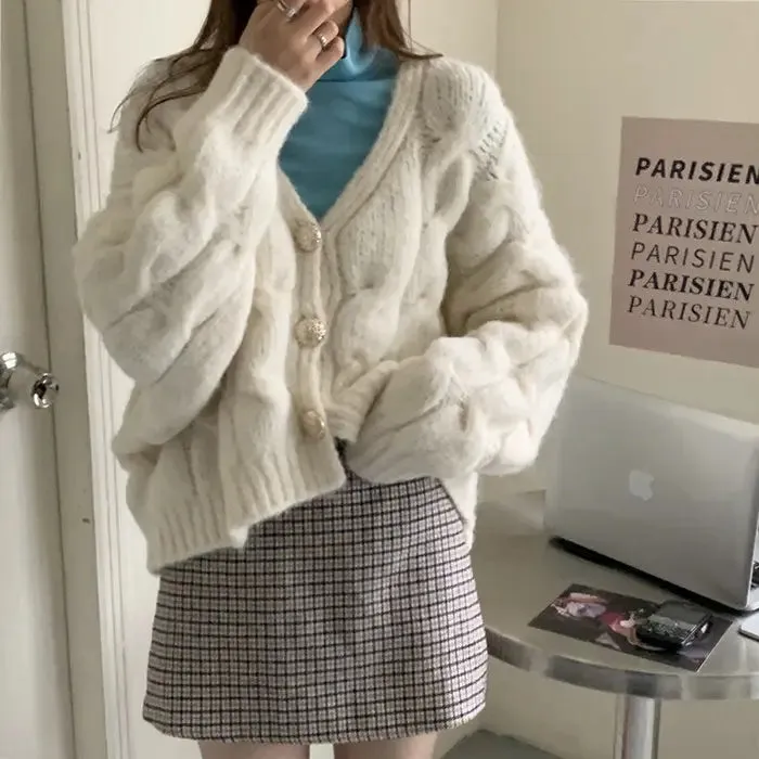 Baby Blue Cropped Knit Cardigan Y2K Style