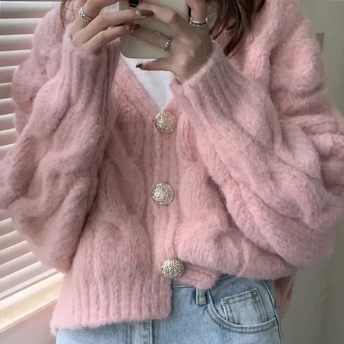 Baby Blue Cropped Knit Cardigan Y2K Style