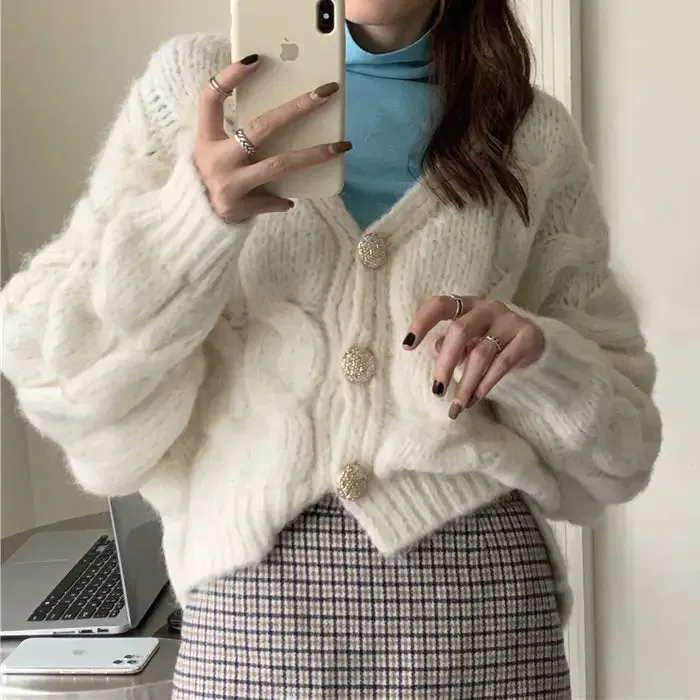 Baby Blue Cropped Knit Cardigan Y2K Style