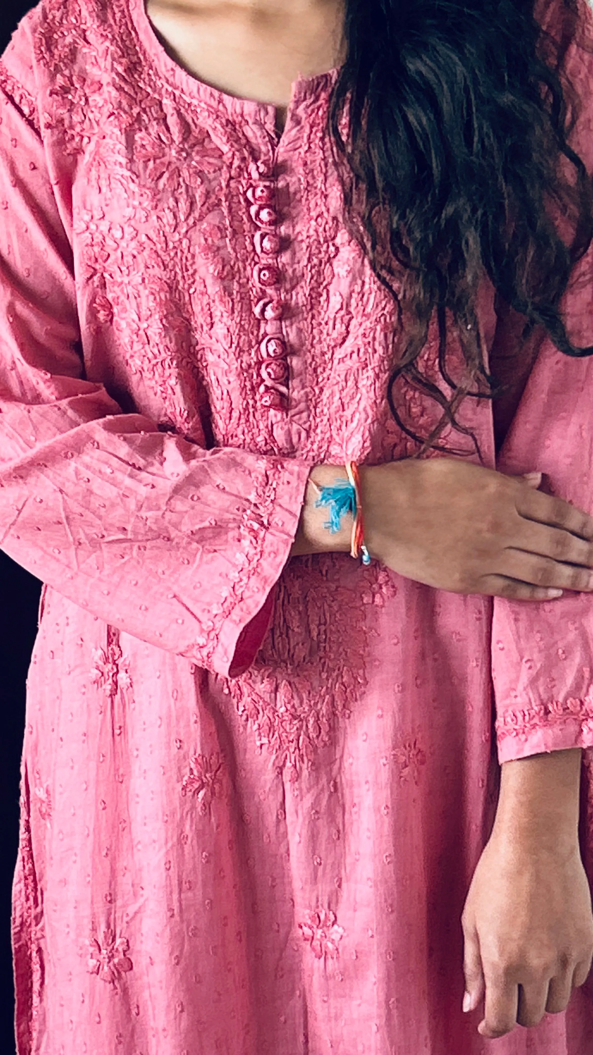 Baby Pink Chikankari Kurti Pant Set