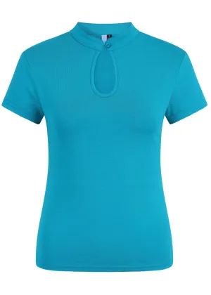 Banned Mandarin Collar 40's Top Turquoise
