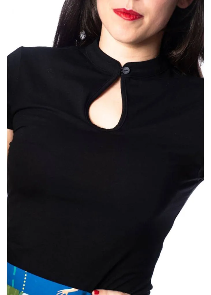 Banned Mandarin Collar 40's Top Zwart