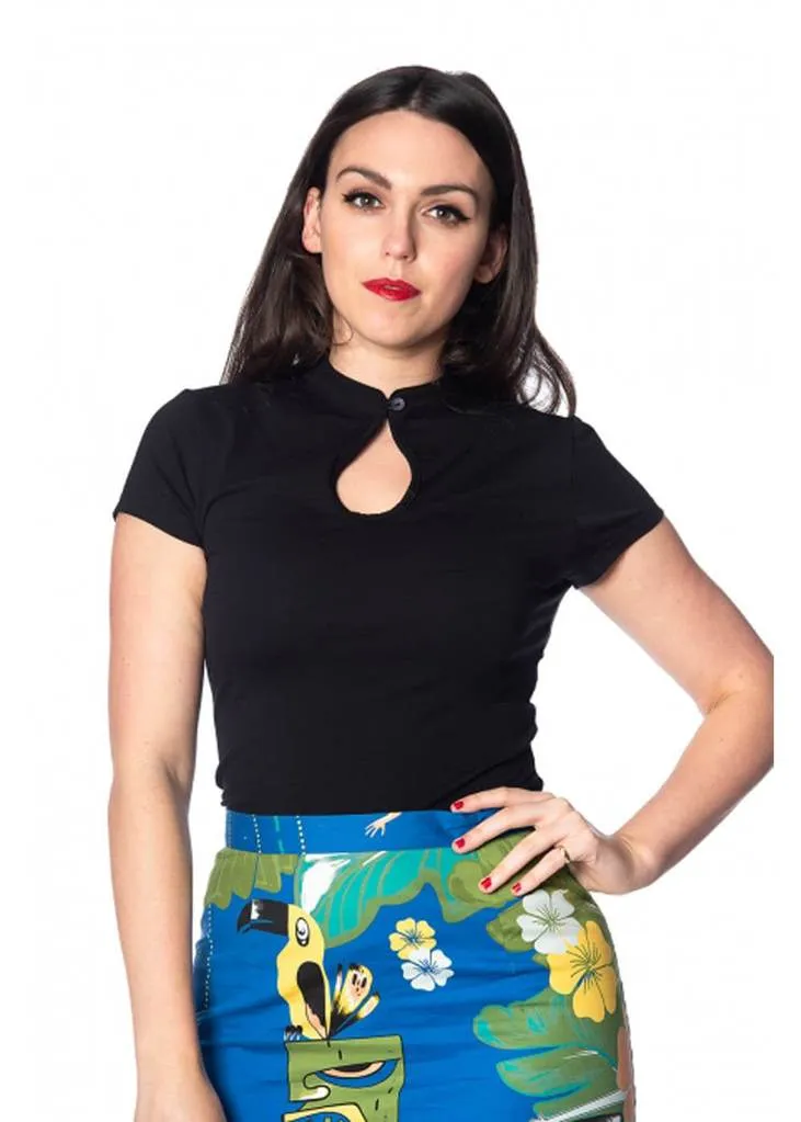 Banned Mandarin Collar 40's Top Zwart