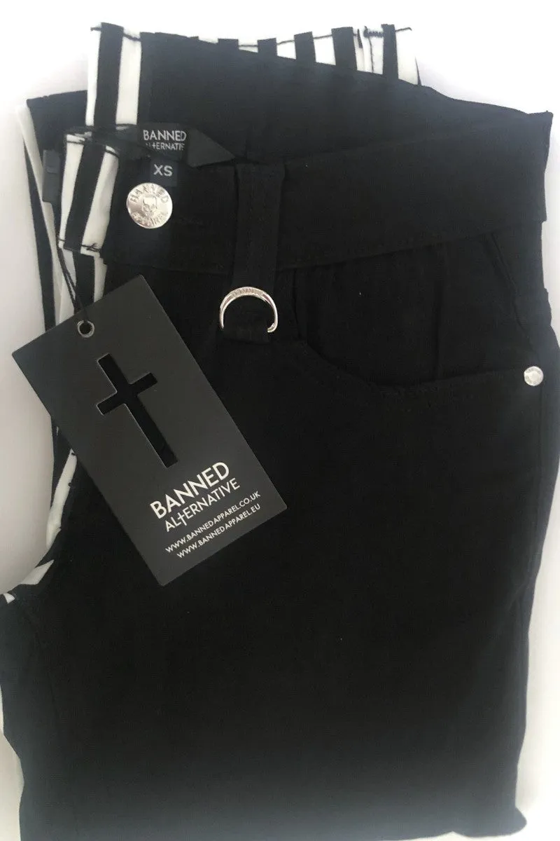 Banned Punk Split Leg Half Striped Half Black Trousers