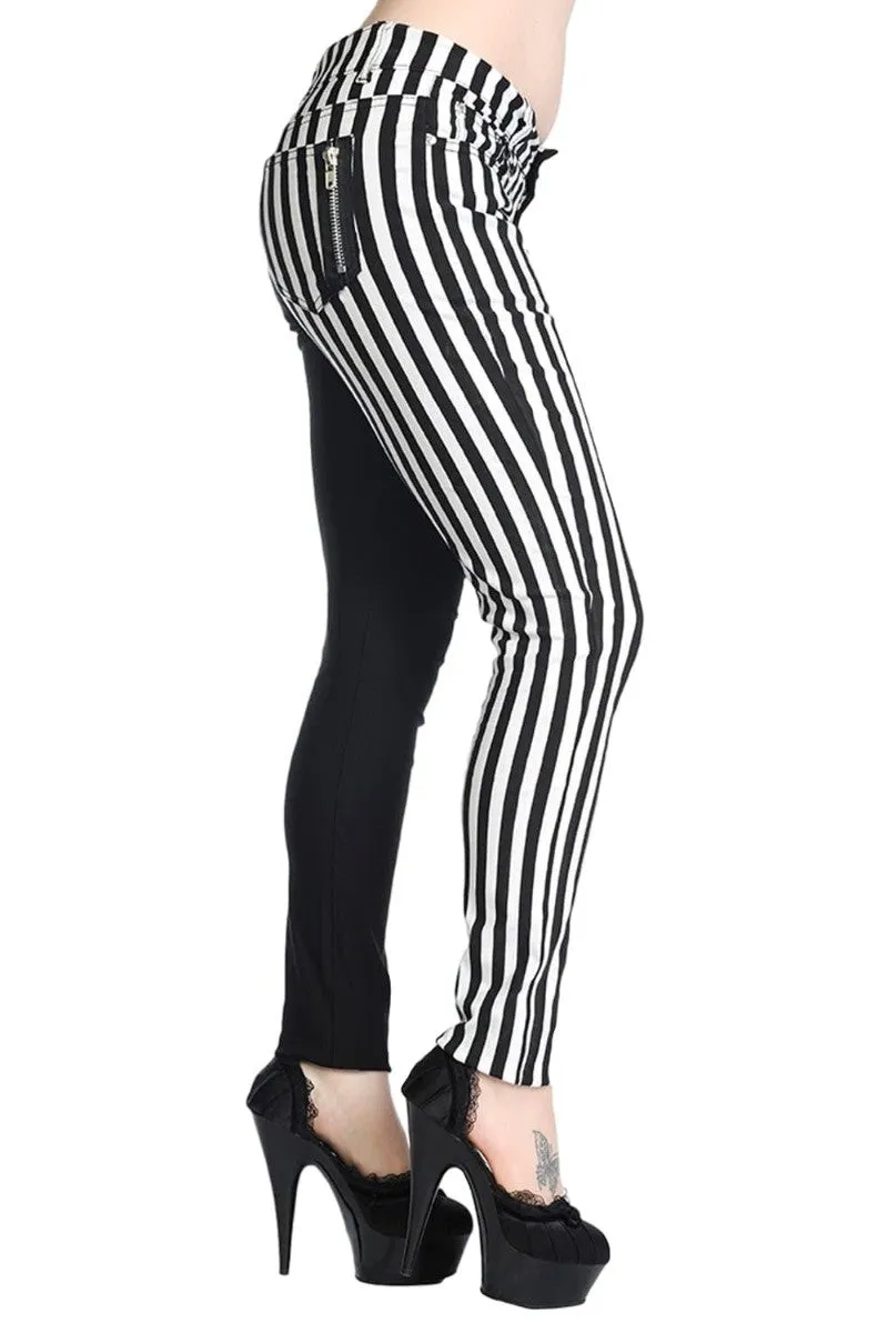 Banned Punk Split Leg Half Striped Half Black Trousers