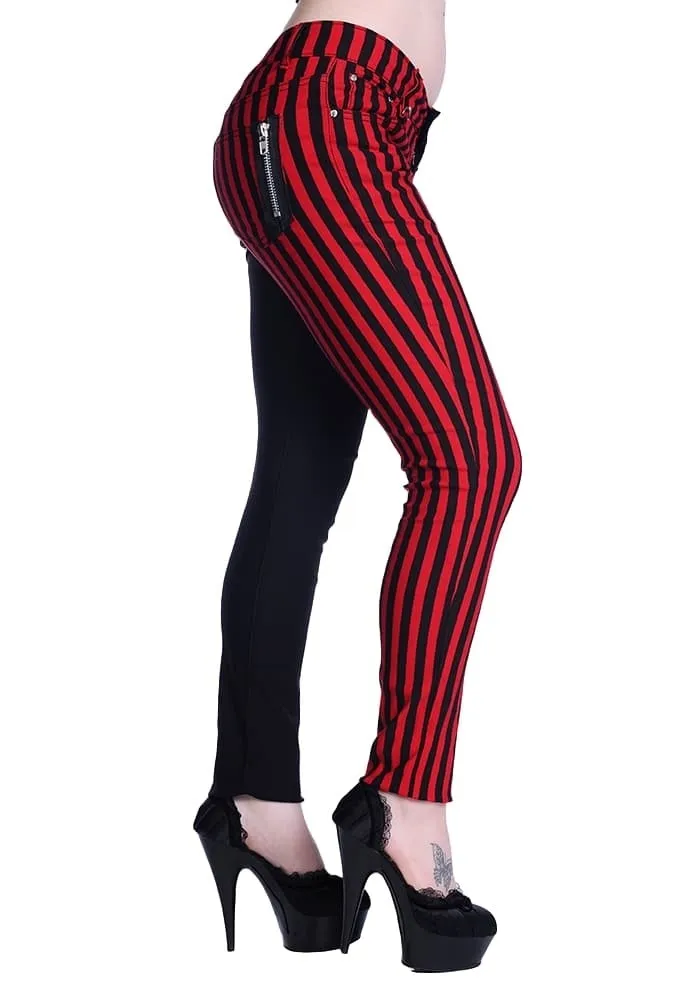 Banned Punk Split Leg Half Striped Half Black Trousers