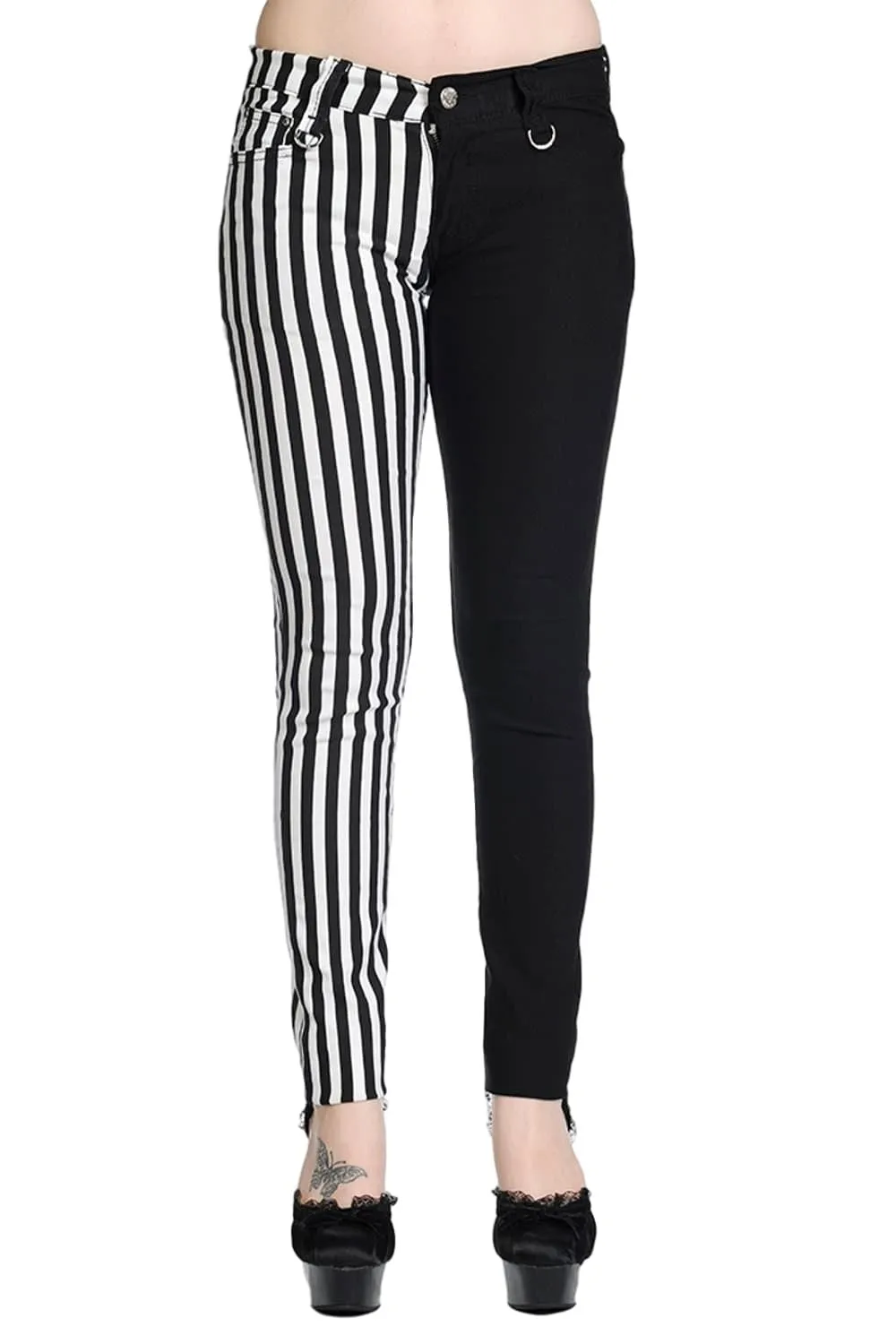 Banned Punk Split Leg Half Striped Half Black Trousers