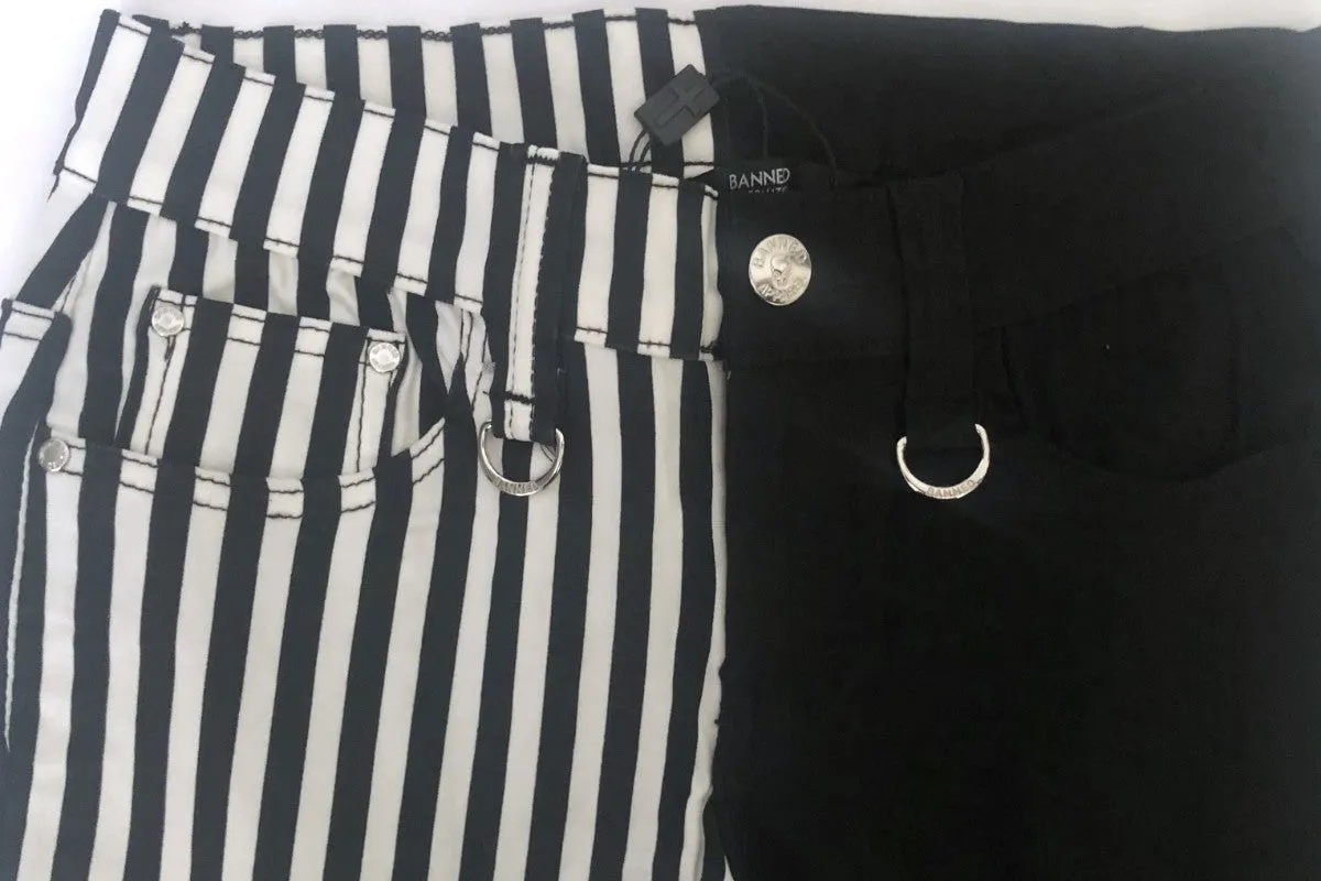 Banned Punk Split Leg Half Striped Half Black Trousers