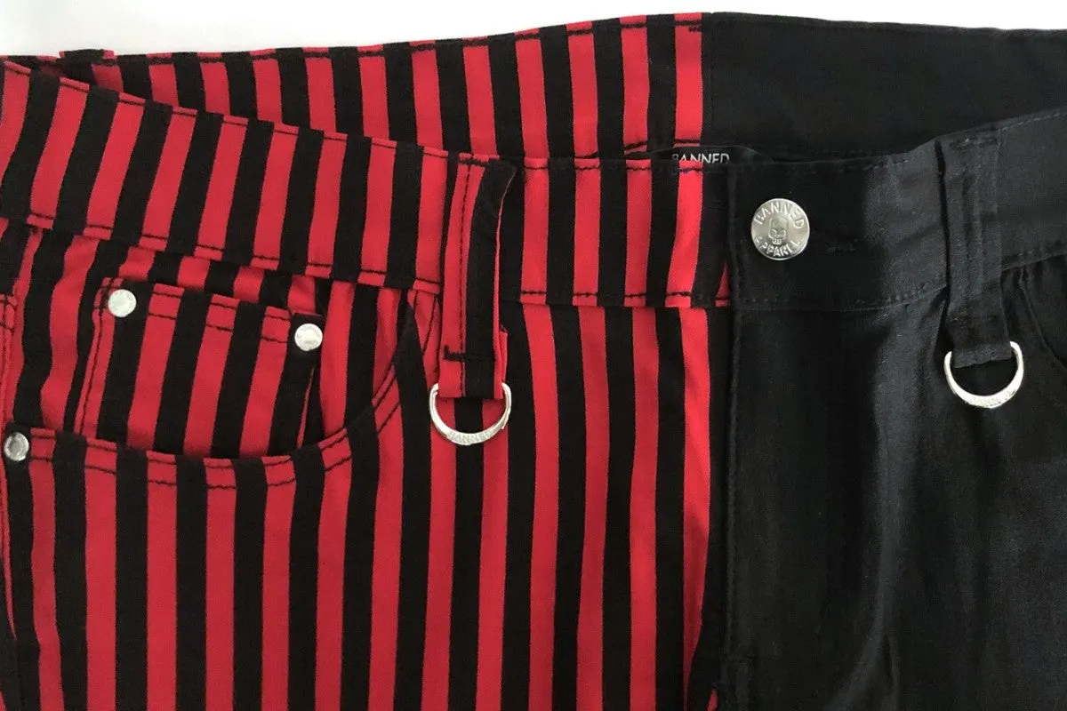 Banned Punk Split Leg Half Striped Half Black Trousers