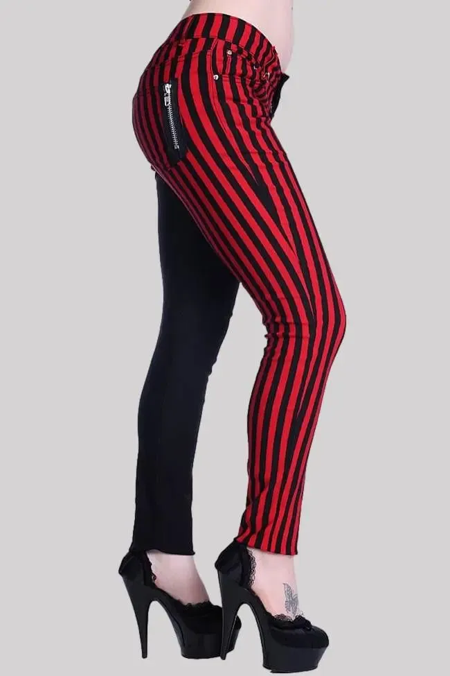 Banned Punk Split Leg Half Striped Half Black Trousers