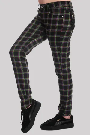 Banned Tartan Plaid Check Emo Punk Skinny Trousers, Green