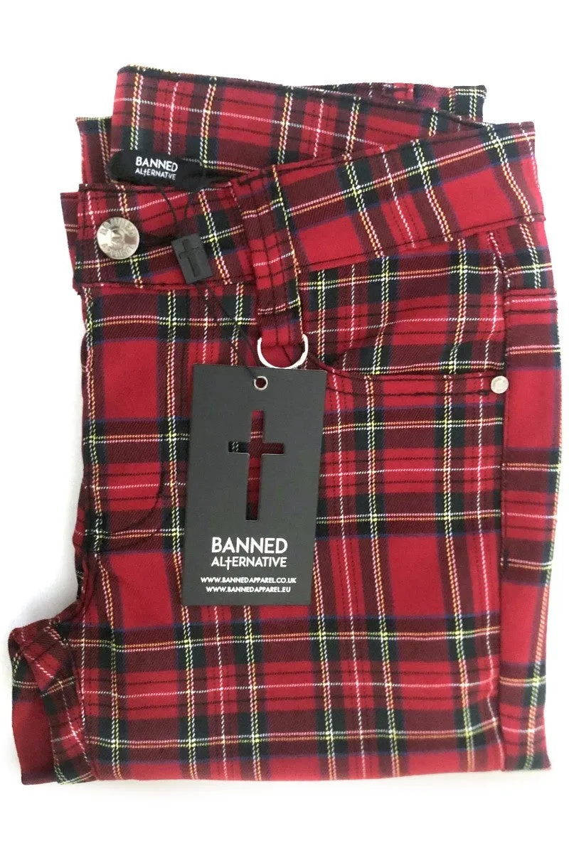 Banned Tartan Plaid Check Emo Punk Skinny Trousers