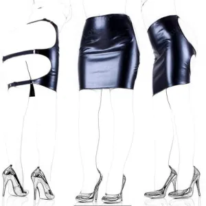 Bare Ass Punishment Skirt PU Leather Fetish Slave Spanking Leather Erotic Dress