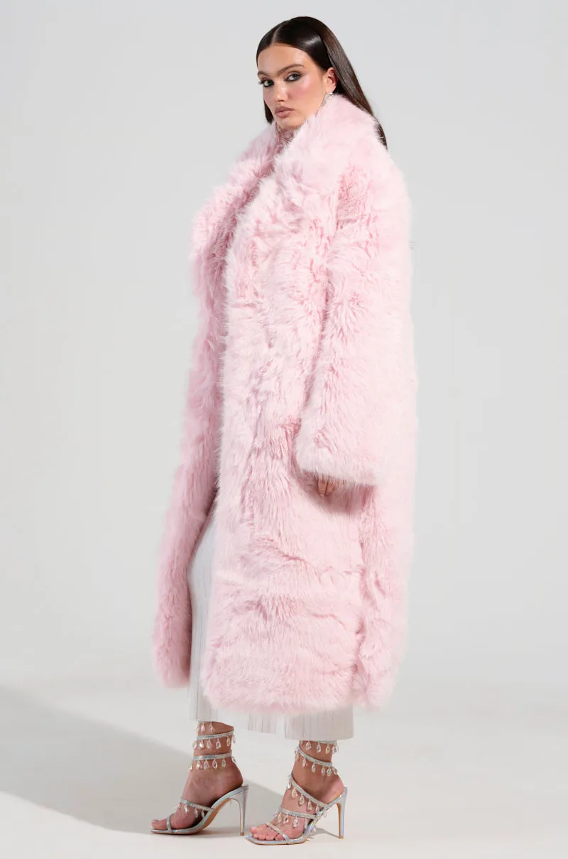 BEAR HUG LUXE FAUX FUR TRENCH COAT IN PINK