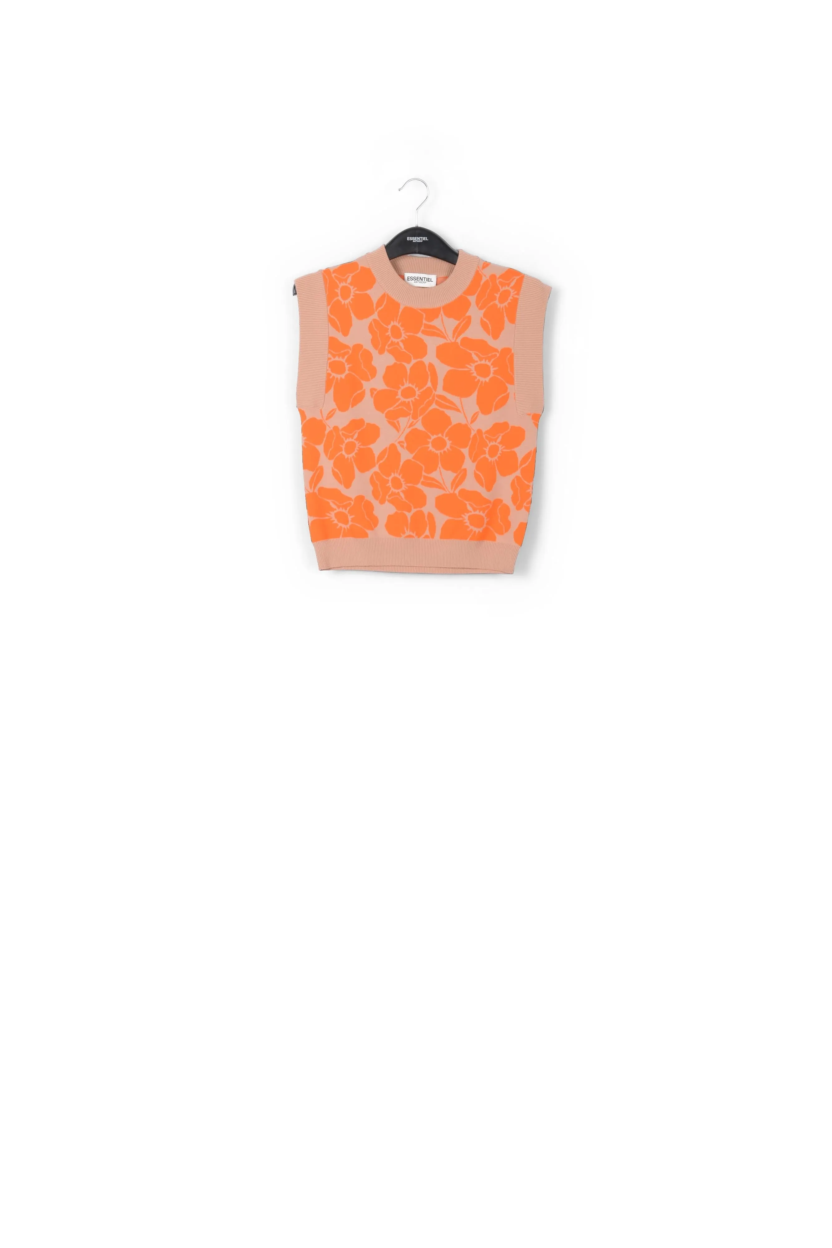 Beige and orange floral jacquard-knit sleeveless top