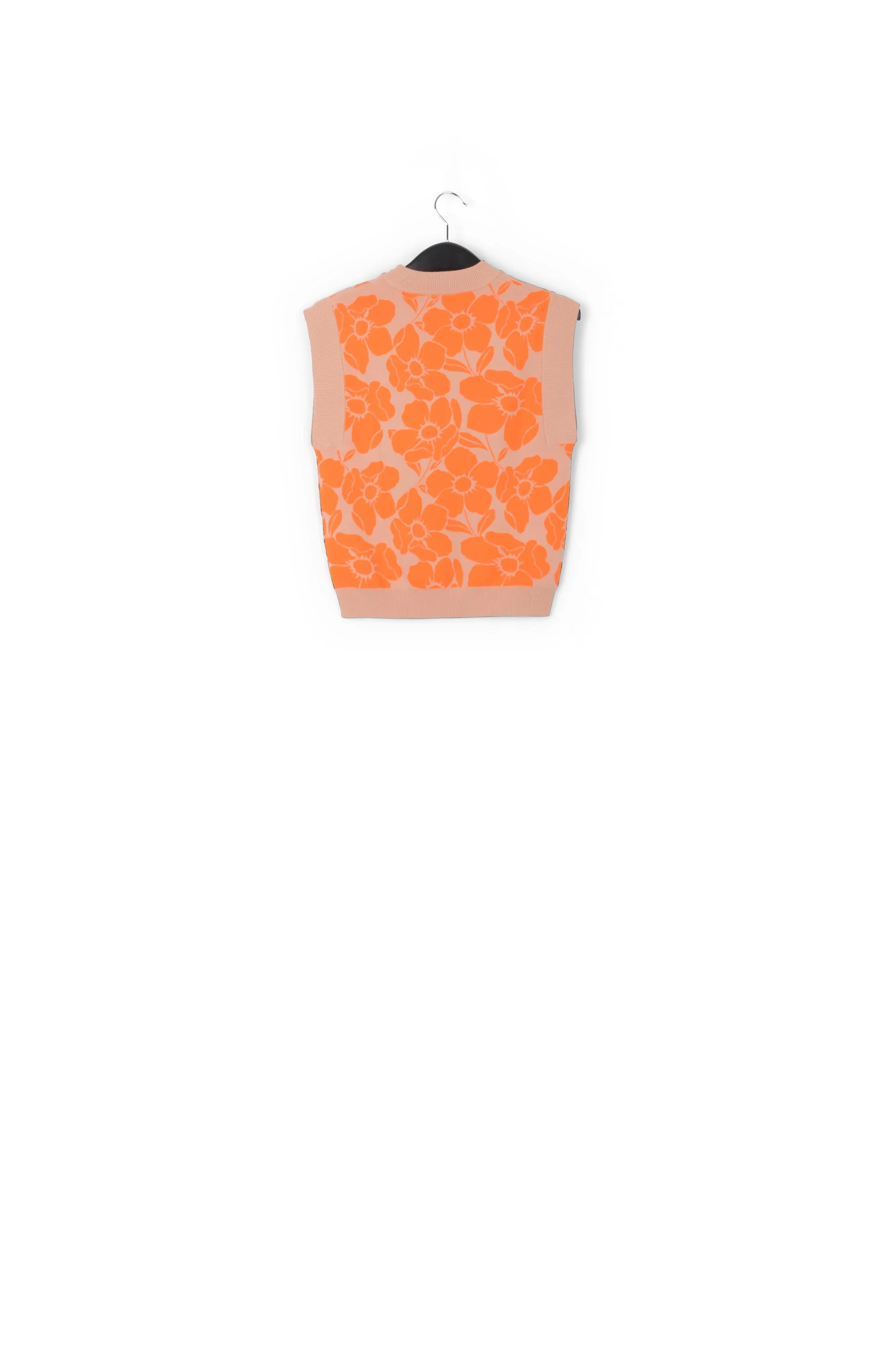 Beige and orange floral jacquard-knit sleeveless top