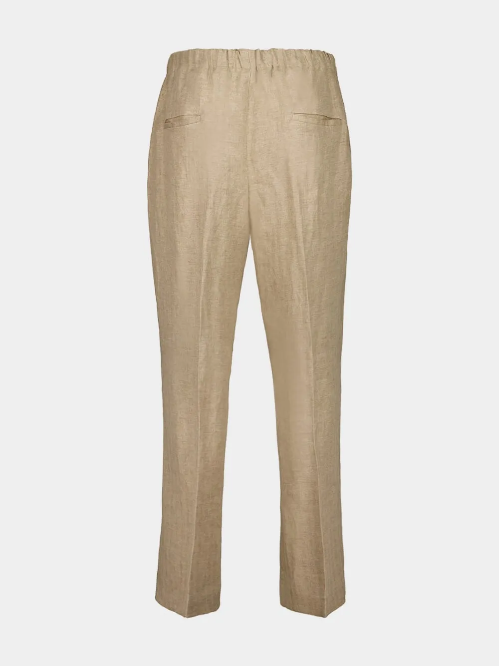 Beige Linen Straight-Leg Trousers