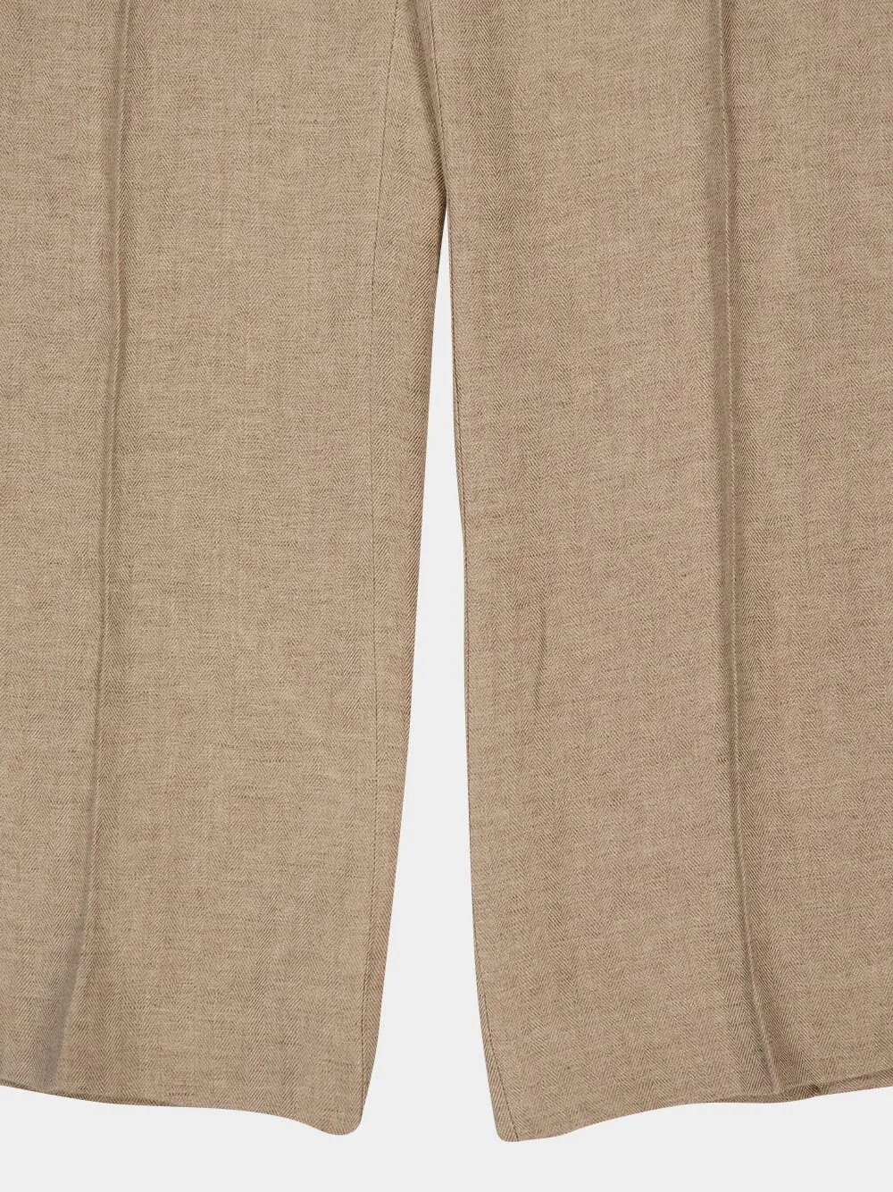 Beige Linen Straight-Leg Trousers