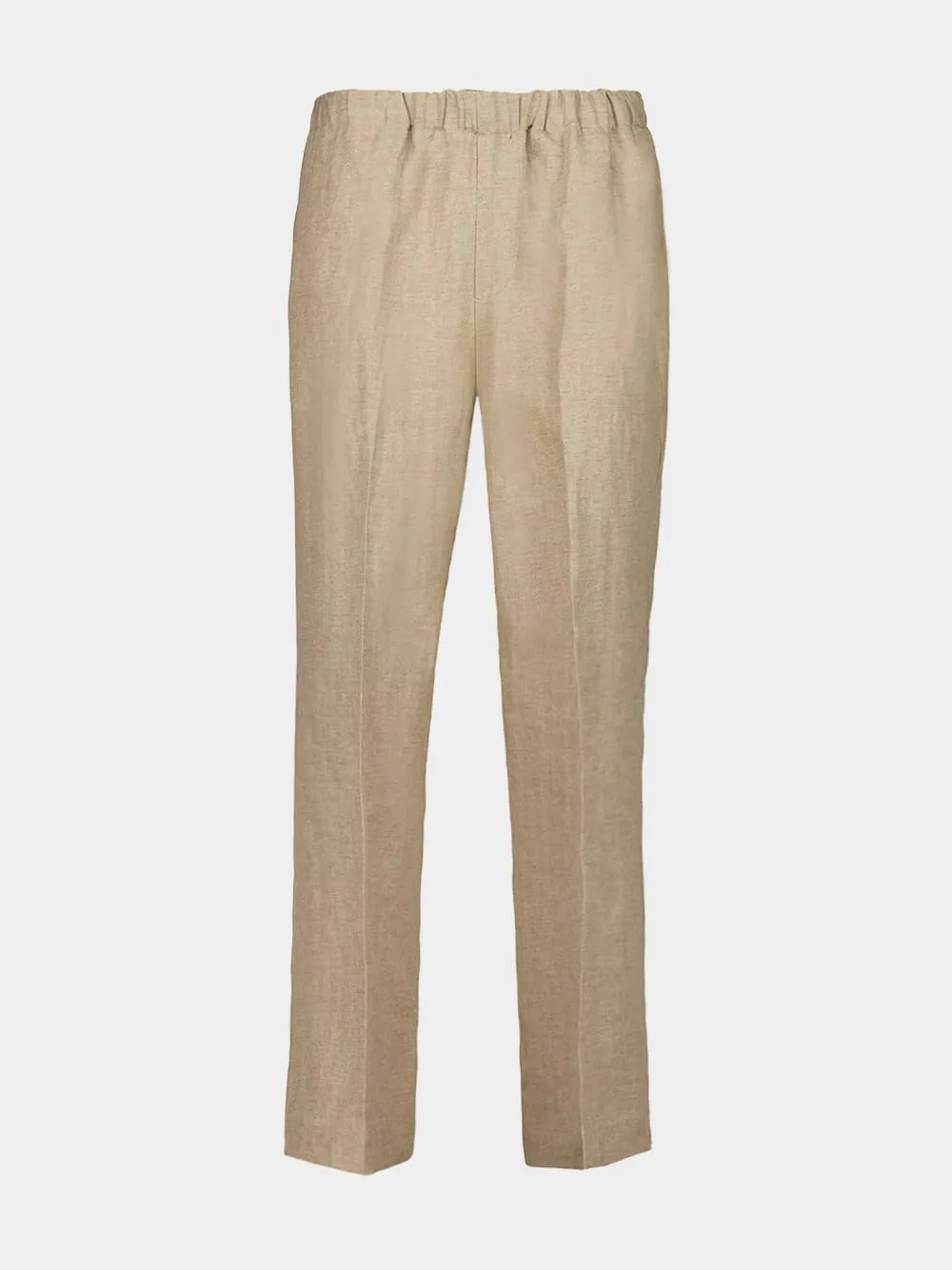Beige Linen Straight-Leg Trousers
