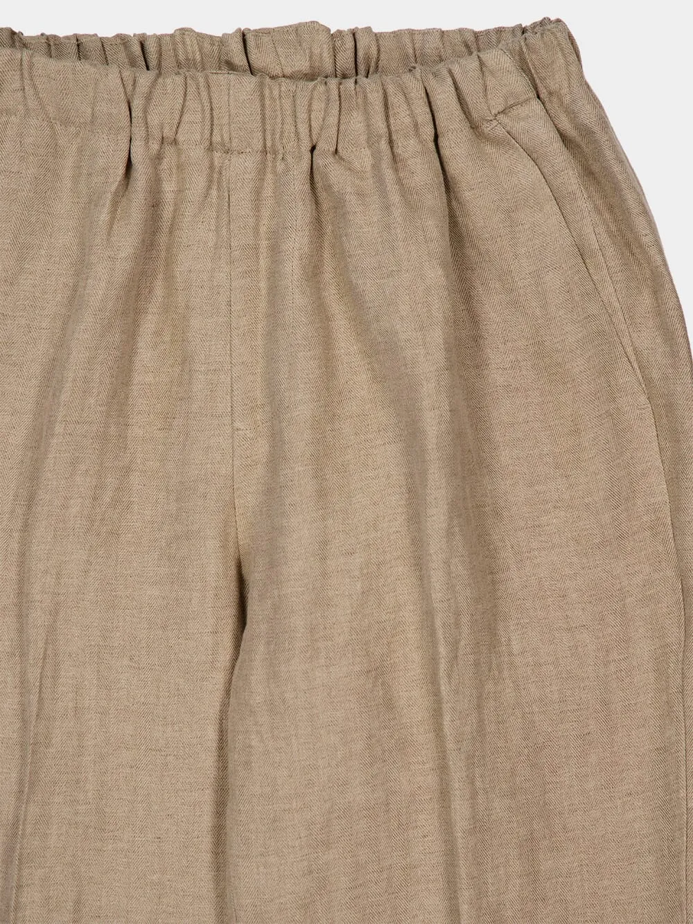 Beige Linen Straight-Leg Trousers