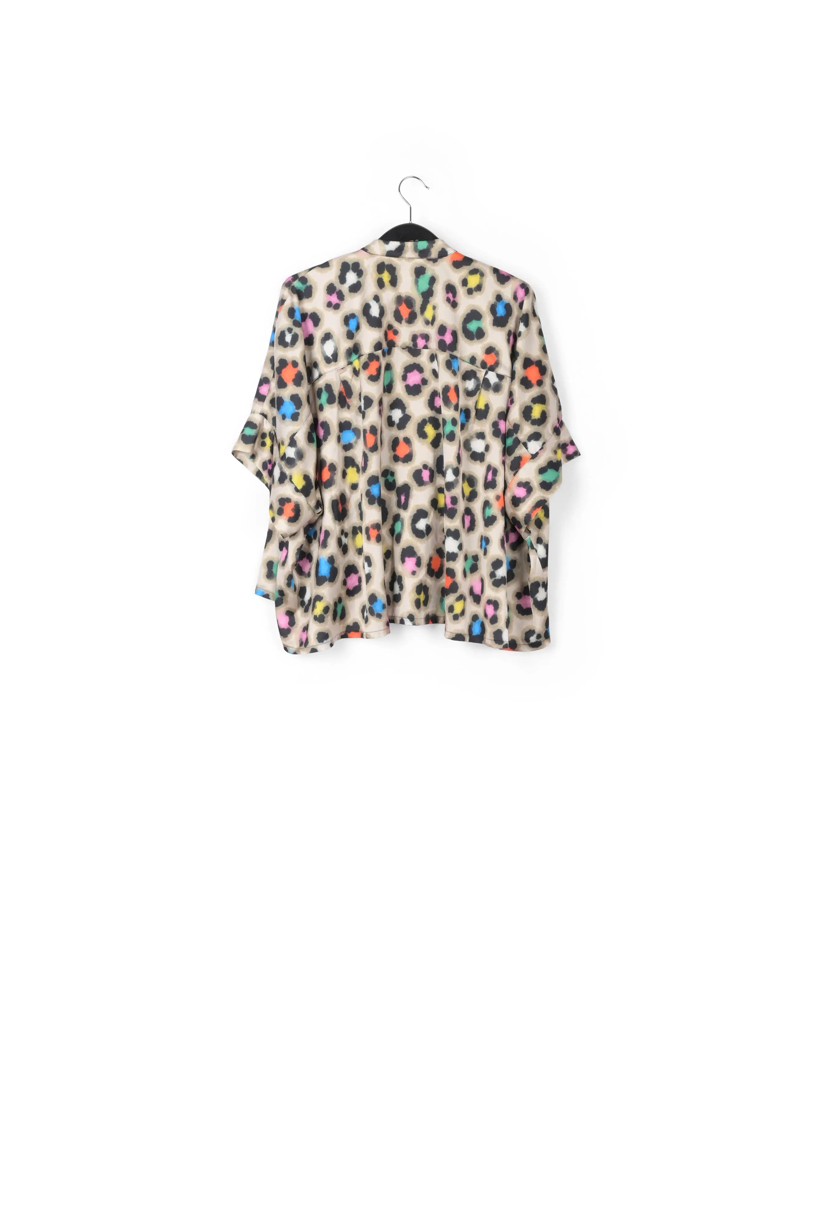 Beige oversized shirt with multicolor leopard print