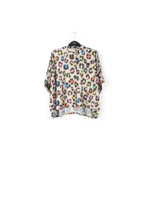 Beige oversized shirt with multicolor leopard print