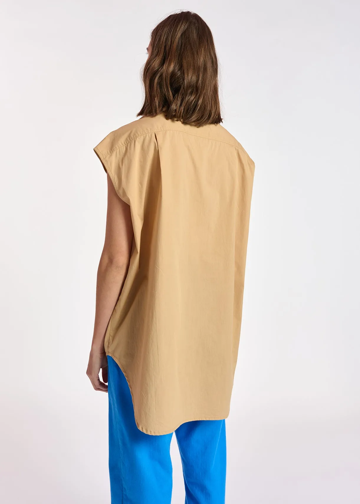 Beige sleeveless cotton shirt