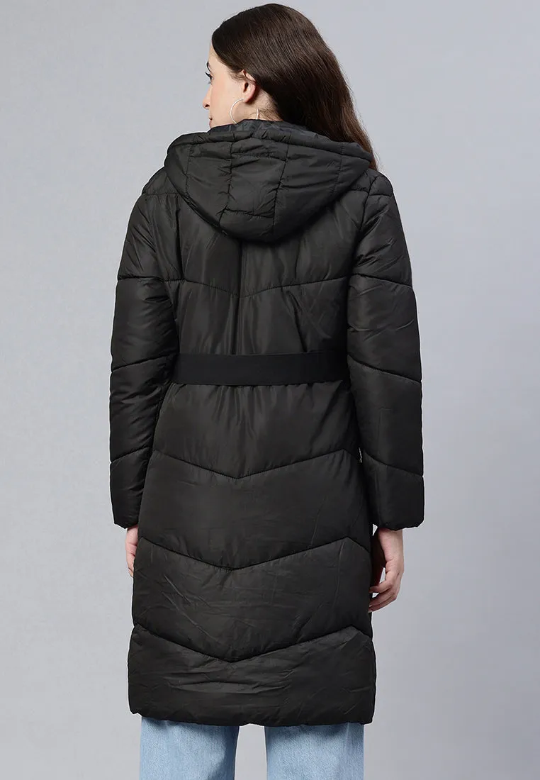 Belted Hooded Long Puffer Jacket By RUW
