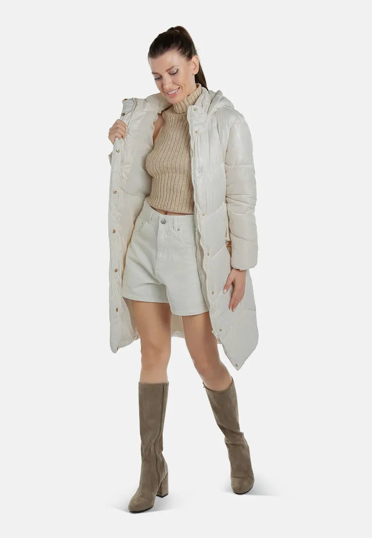 Belted Hooded Long Puffer Jacket By RUW