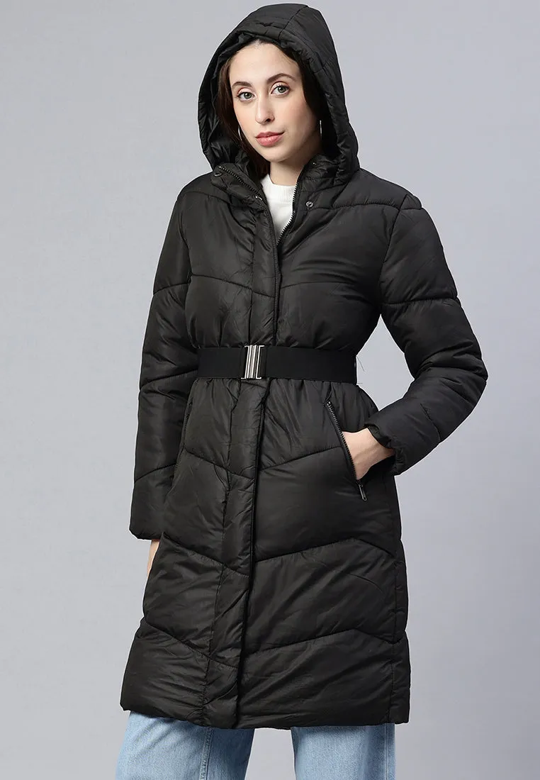 Belted Hooded Long Puffer Jacket By RUW