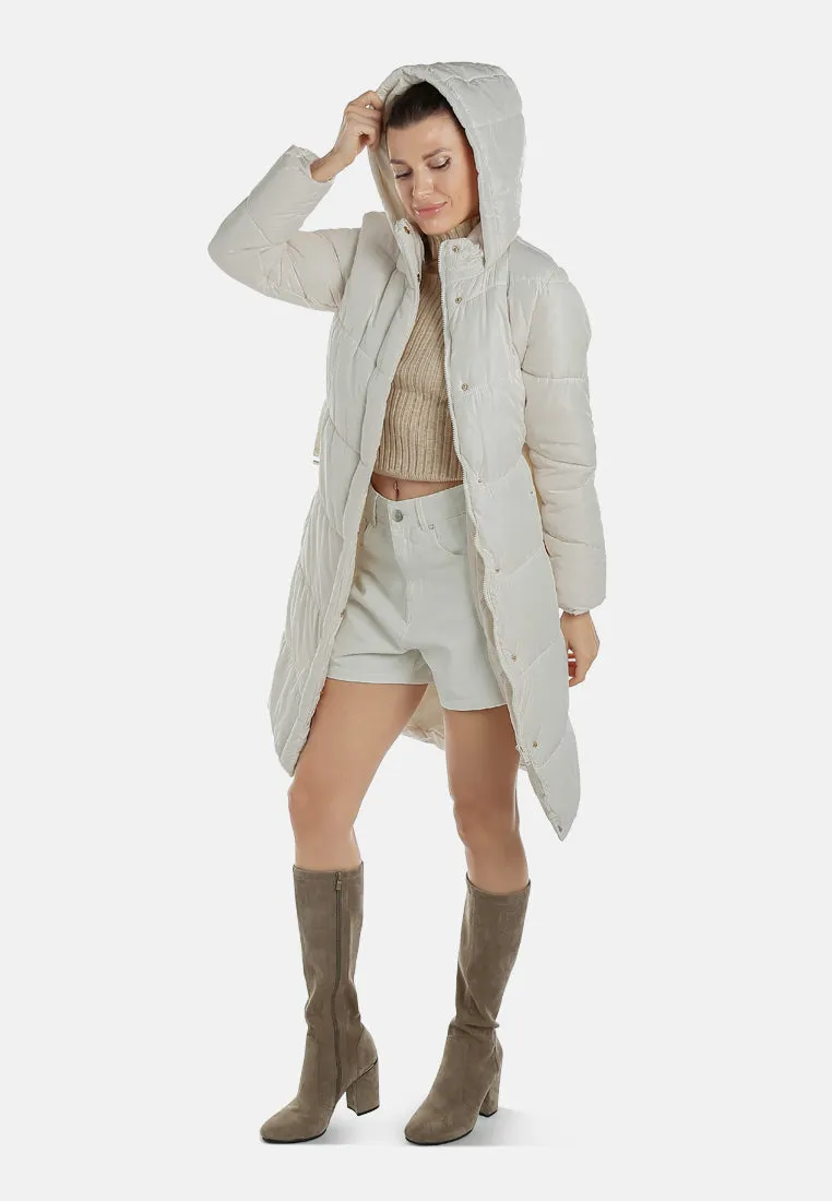 Belted Hooded Long Puffer Jacket By RUW