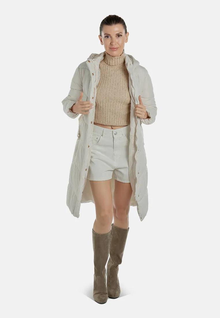 Belted Hooded Long Puffer Jacket By RUW