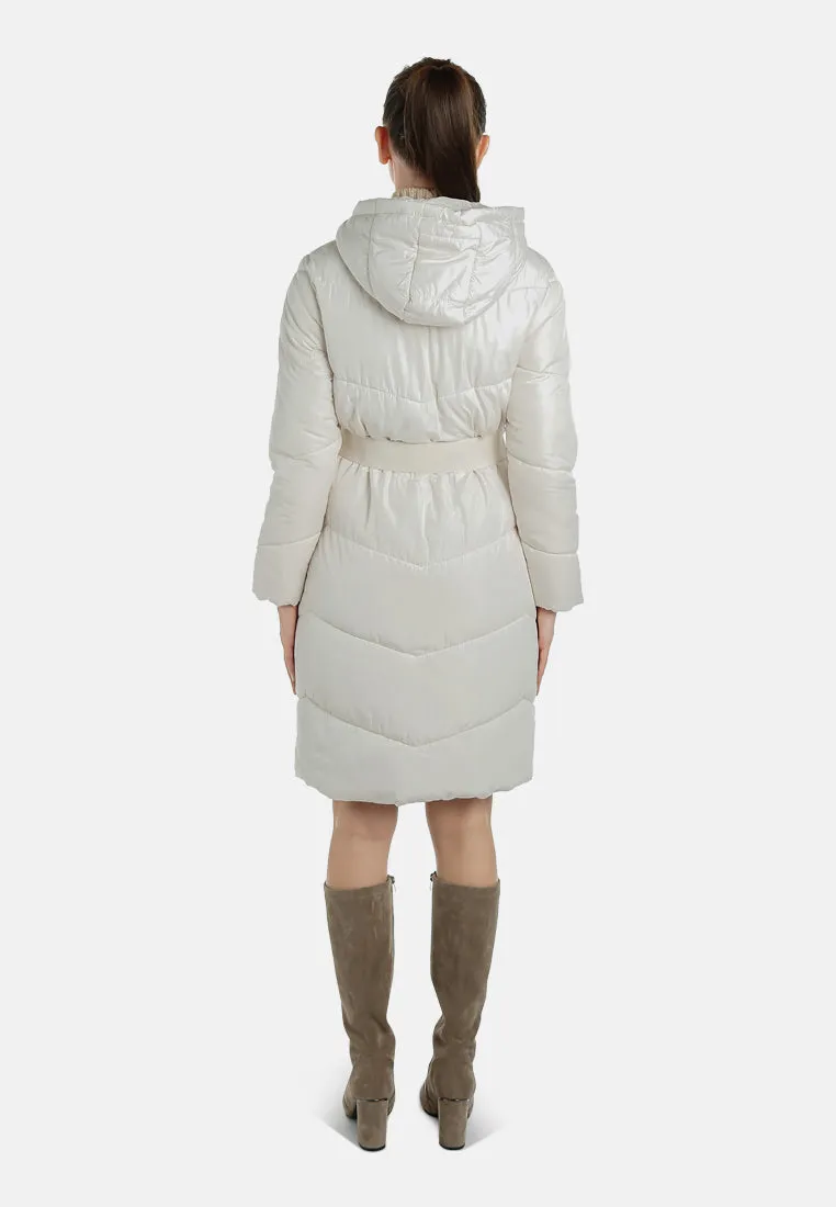 Belted Hooded Long Puffer Jacket By RUW