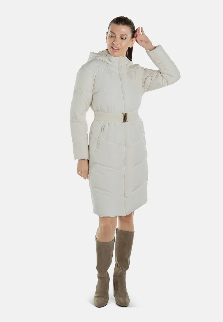 Belted Hooded Long Puffer Jacket By RUW