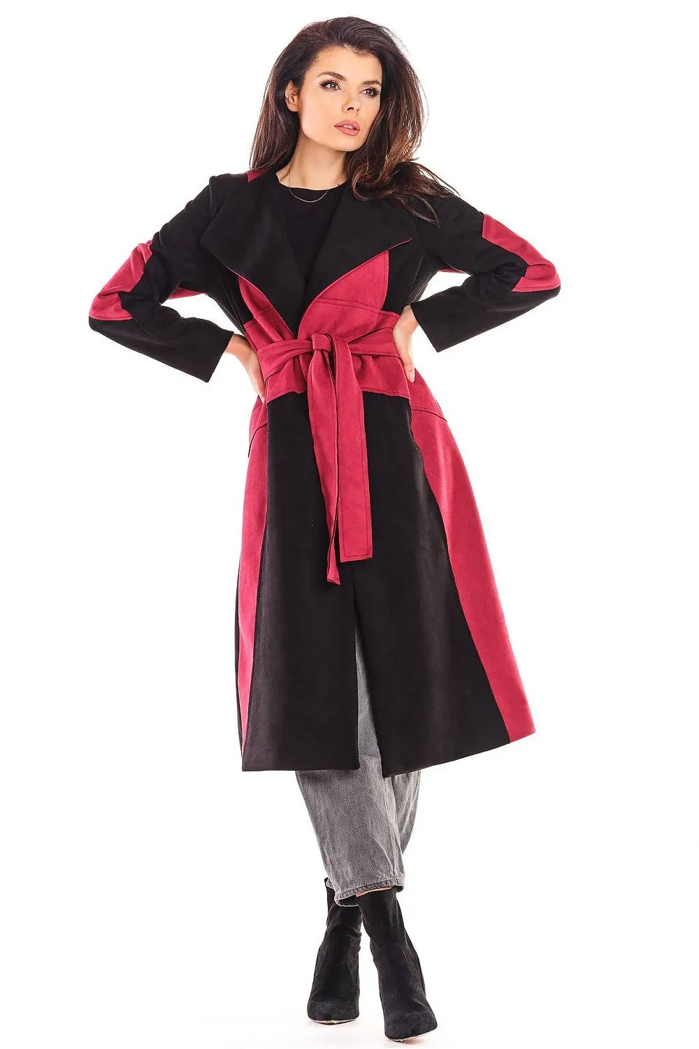 Belted Longline Suede Coat