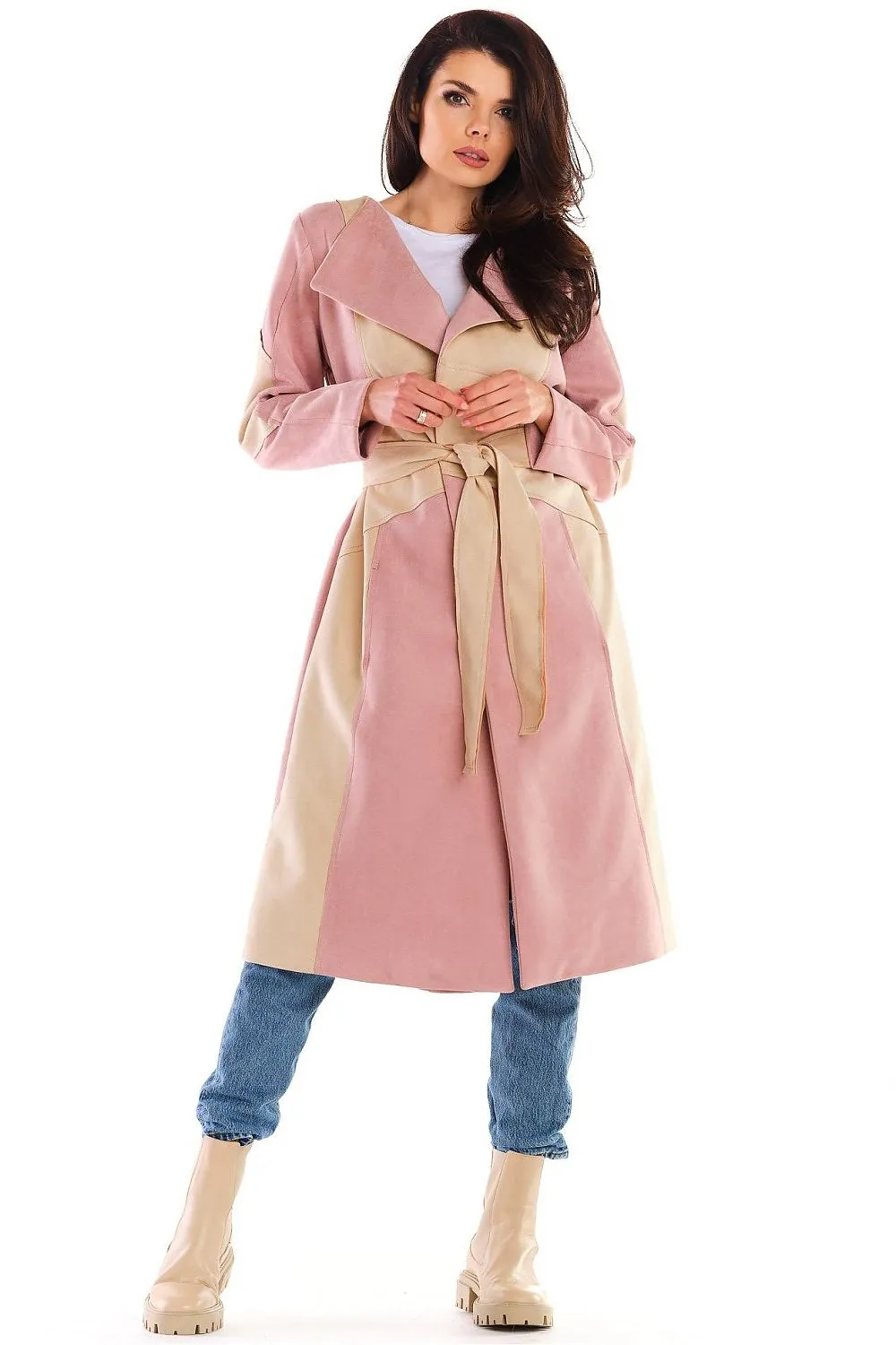 Belted Longline Suede Coat