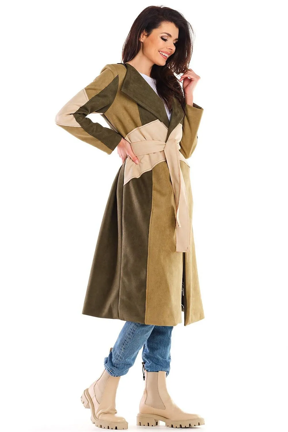 Belted Longline Suede Coat