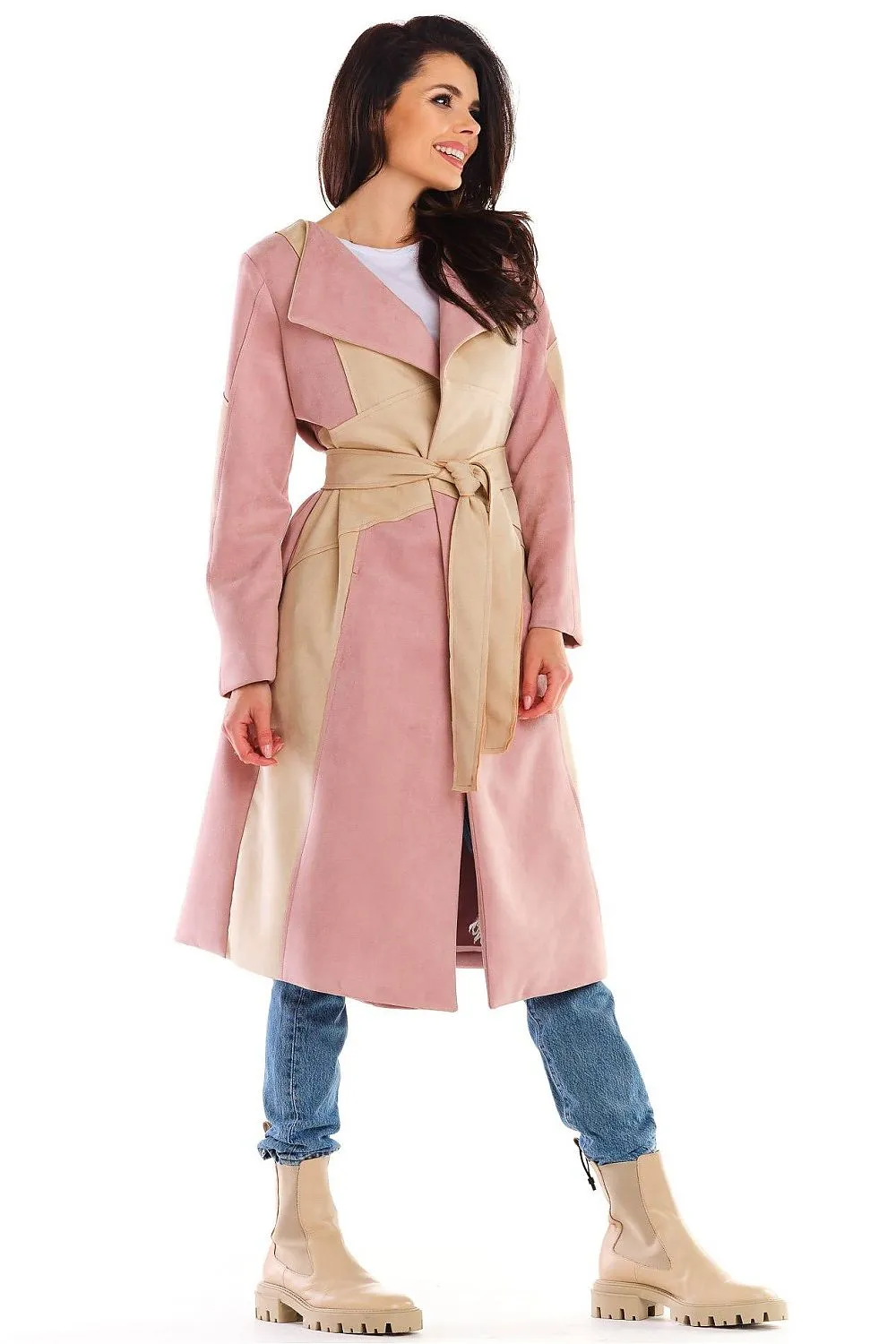 Belted Longline Suede Coat