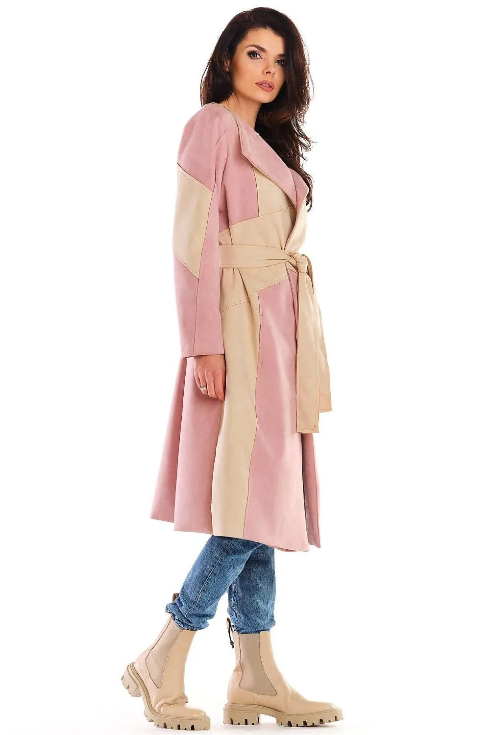 Belted Longline Suede Coat