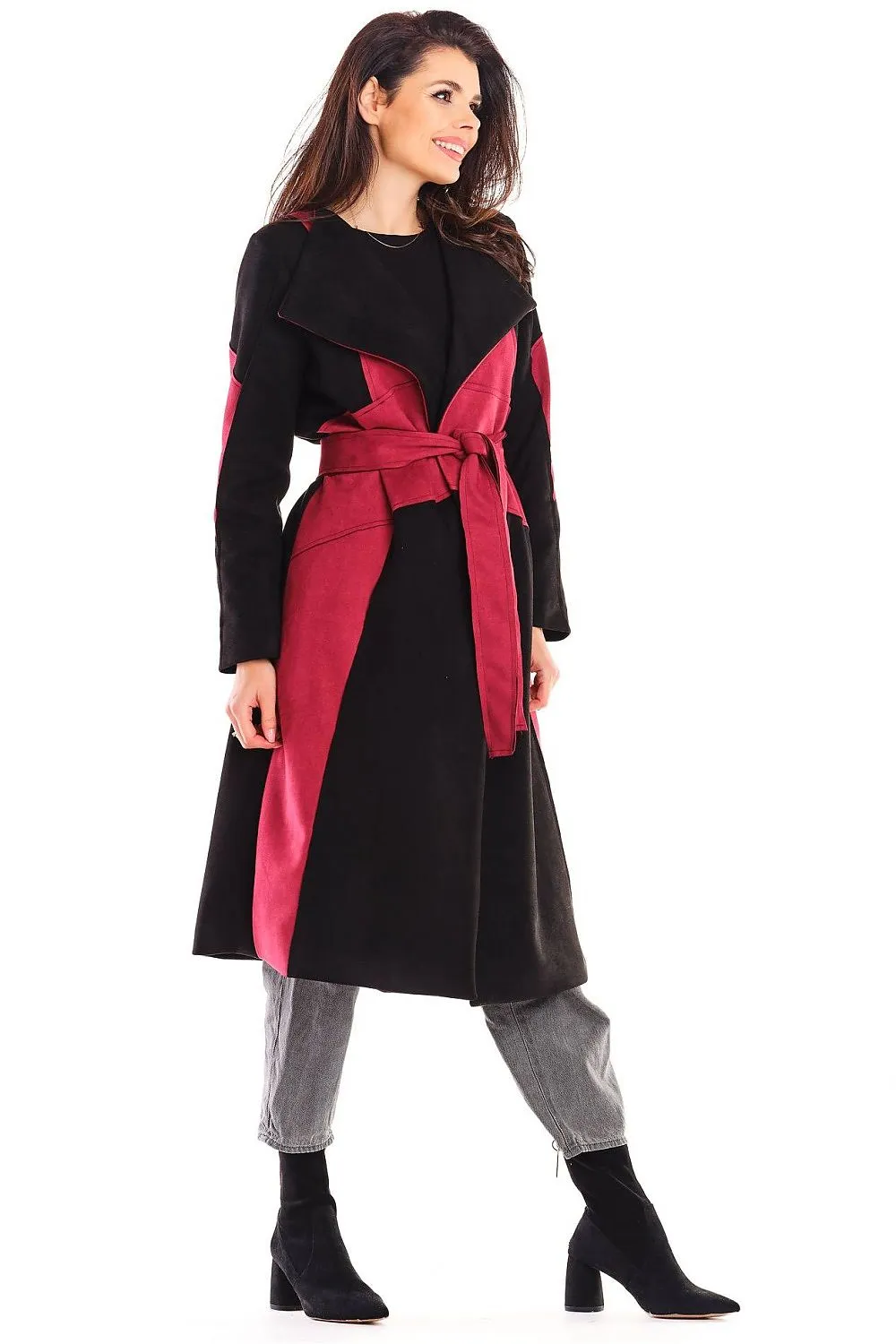 Belted Longline Suede Coat