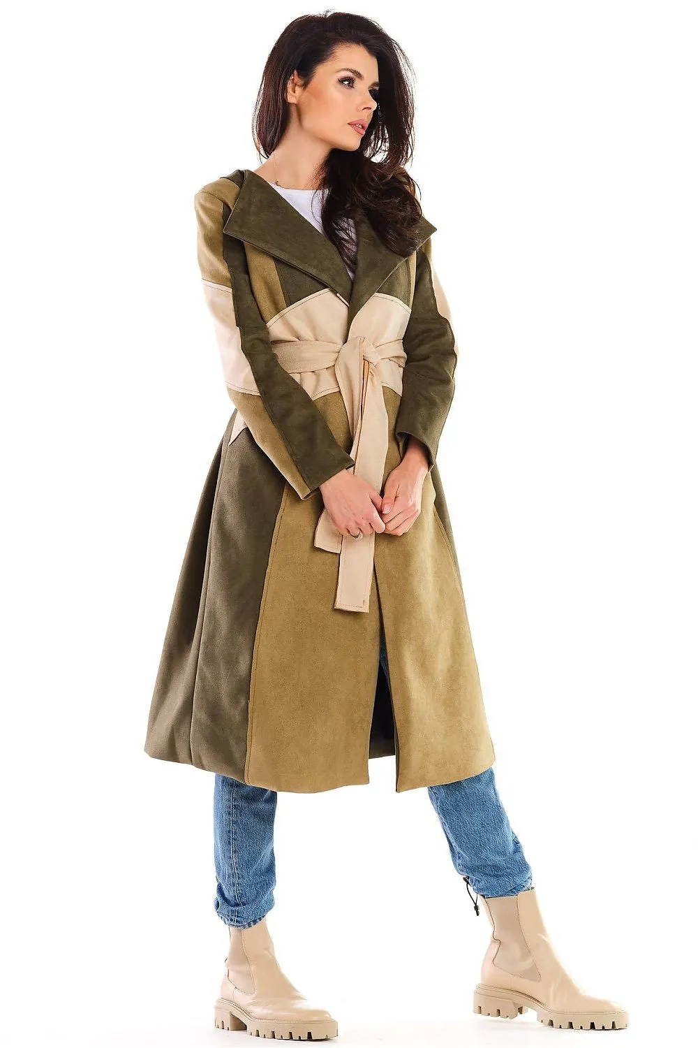 Belted Longline Suede Coat