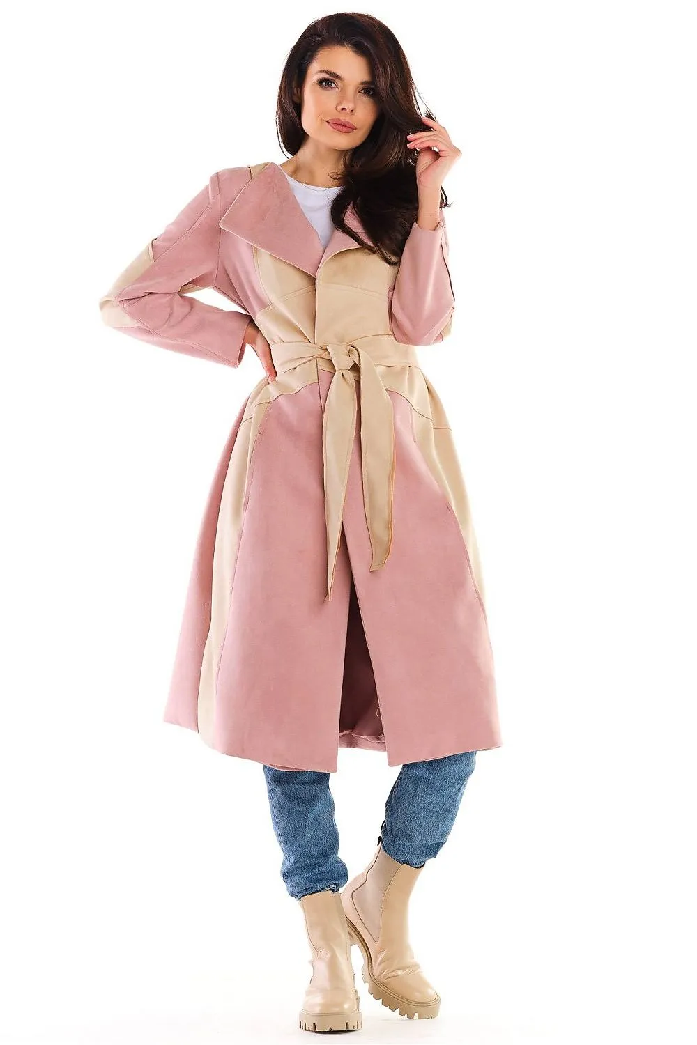 Belted Longline Suede Coat