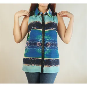 Bettina Liano pre-owned beach print sleeveless shirt / top size 10