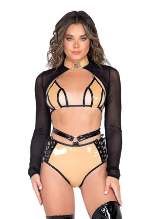 Black And Nude Sheer Mesh Shrug