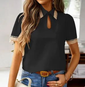 Black Collar Neck Top With Keyhole